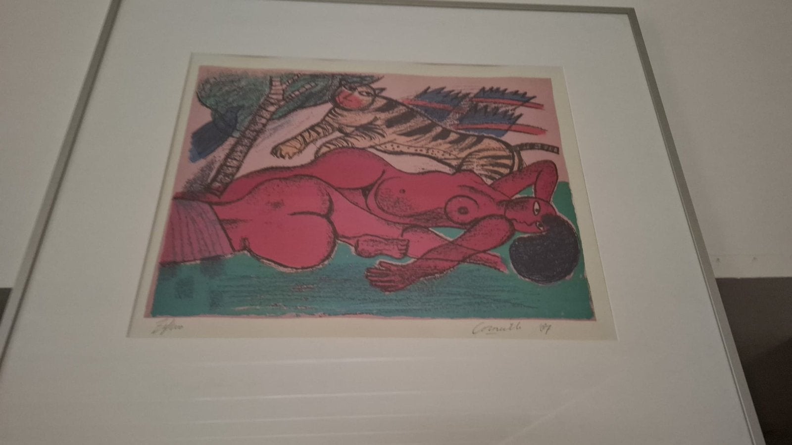 Corneille litho zeefdruk  'Vrouw met Tijger' 1987, Gelimiteerde oplage, Ophalen of Verzenden, Personages en Fantasiefiguren, Zeefdruk
