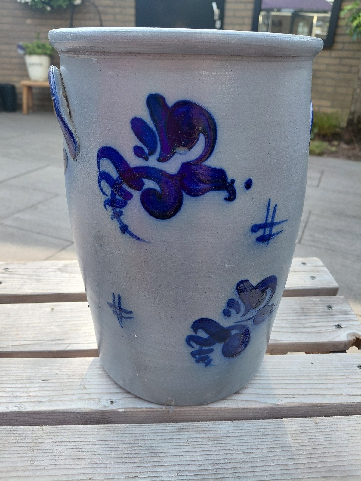 Vintage Rumtopf met blauw decor - 28x18 cm, Ophalen of Verzenden