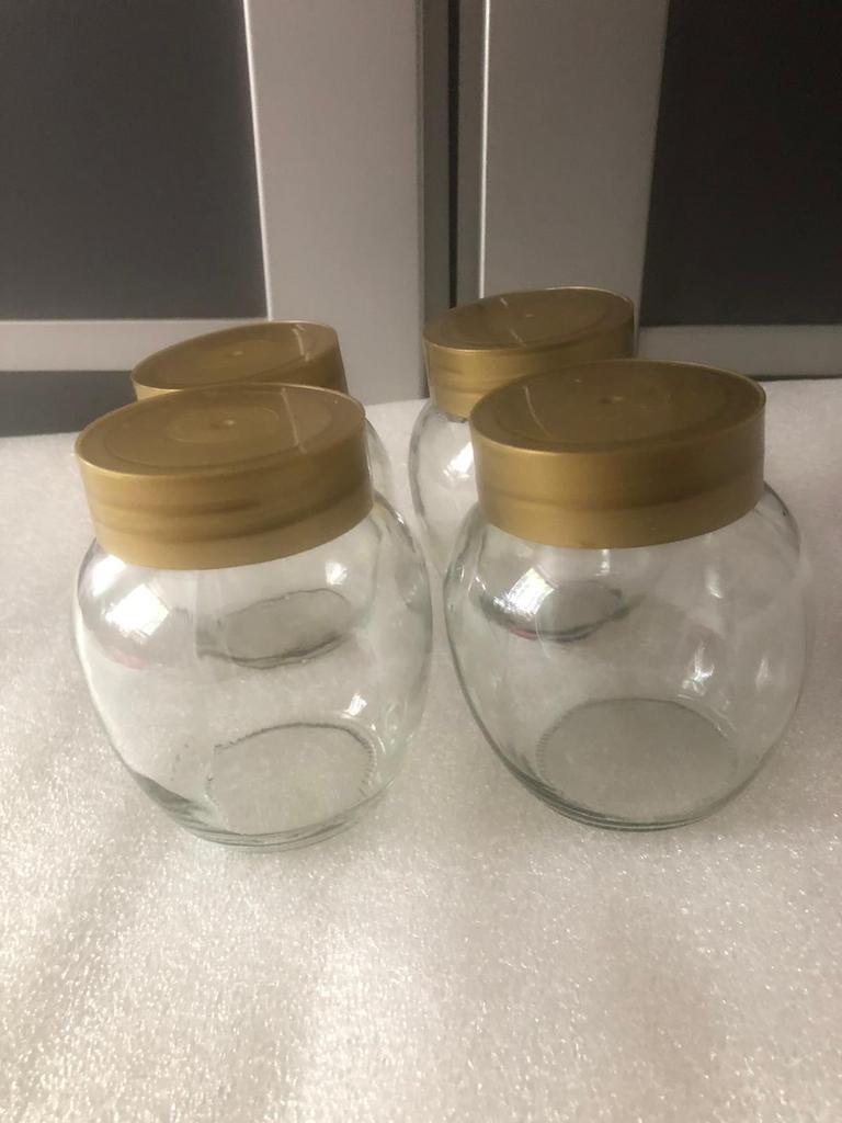 Glazen pot ( bolle ) x 4 met draai deksel, Voorraadpot, Ophalen of Verzenden, Zo goed als nieuw, Glas