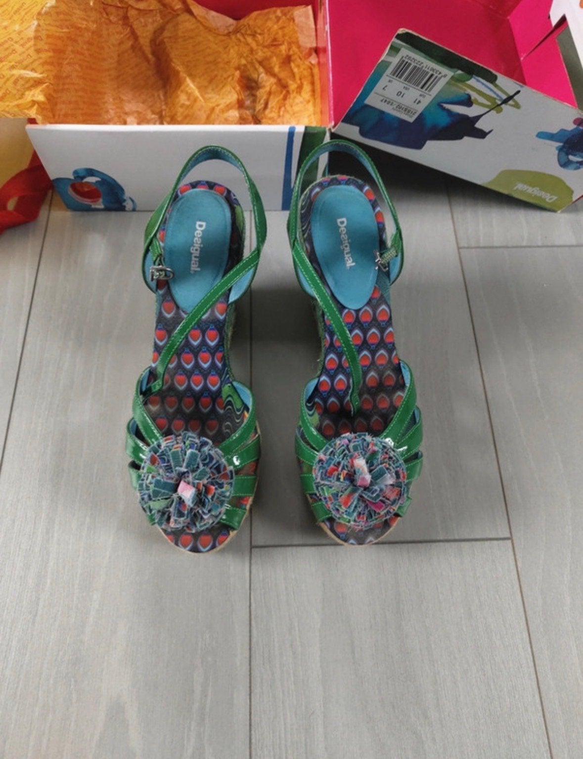 Desigual groene sleehak sandalen incl. doos, Kleding | Dames, Zo goed als nieuw, Groen, Sandalen of Muiltjes, Ophalen of Verzenden