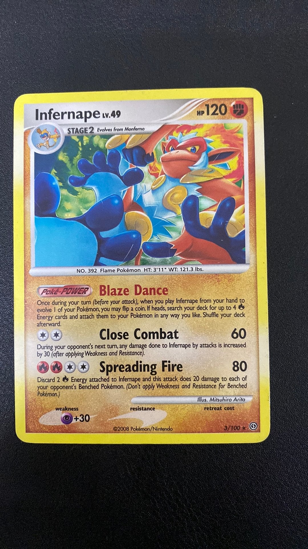 Pokemon infernape lv 49 holo 3/100 stormfront, Ophalen of Verzenden, Gebruikt, Losse kaart