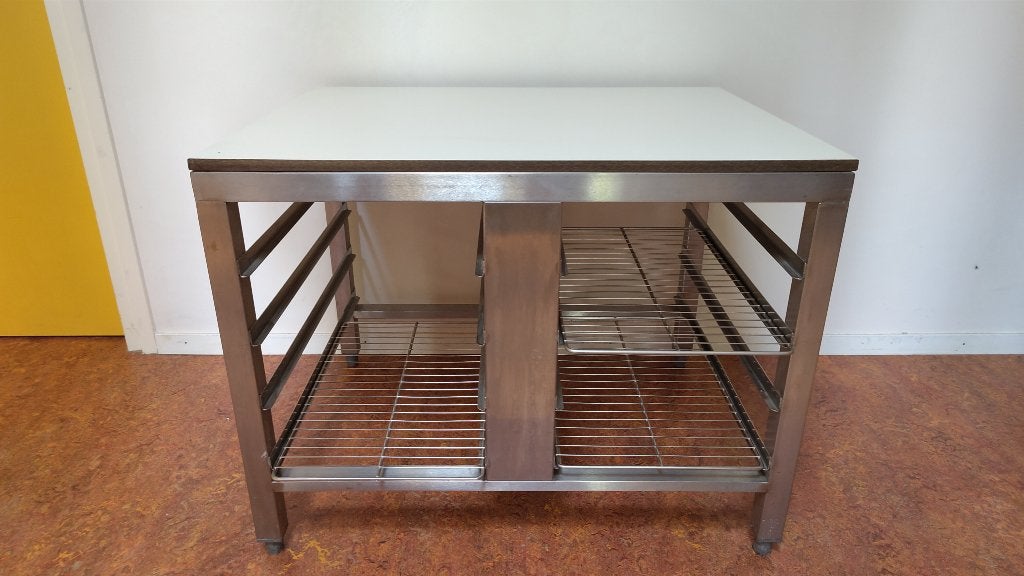 Onderstel horeca steamer, RVS met trespa blad en 3 rekken., Ophalen, Zilver, Metaal, Overige merken