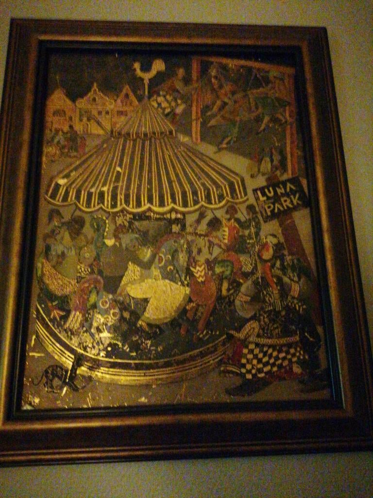 Schilderij kermis tafereel met bladgoud en temperaverf, Ophalen of Verzenden