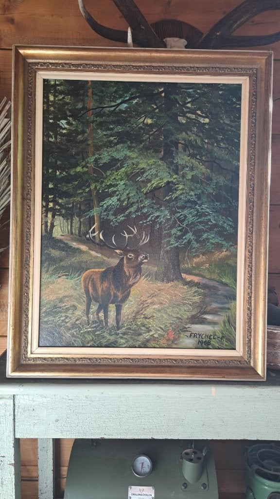 schilderij edelhert gewei, Ophalen of Verzenden, Gebruikt, Hert, Beeldje of Figuurtje