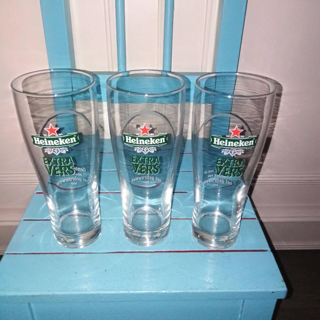 Heineken glazen extra vers 3 stuks, Verzamelen, Ophalen, Zo goed als nieuw, Glas of Glazen, Heineken