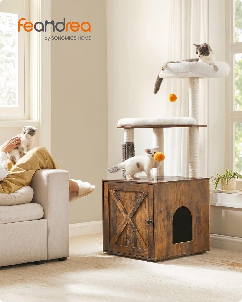 Kattenmeubel- krabpaal met kattenbak-52L x 52W x 134H, Ophalen of Verzenden, Zo goed als nieuw, Krabpaal