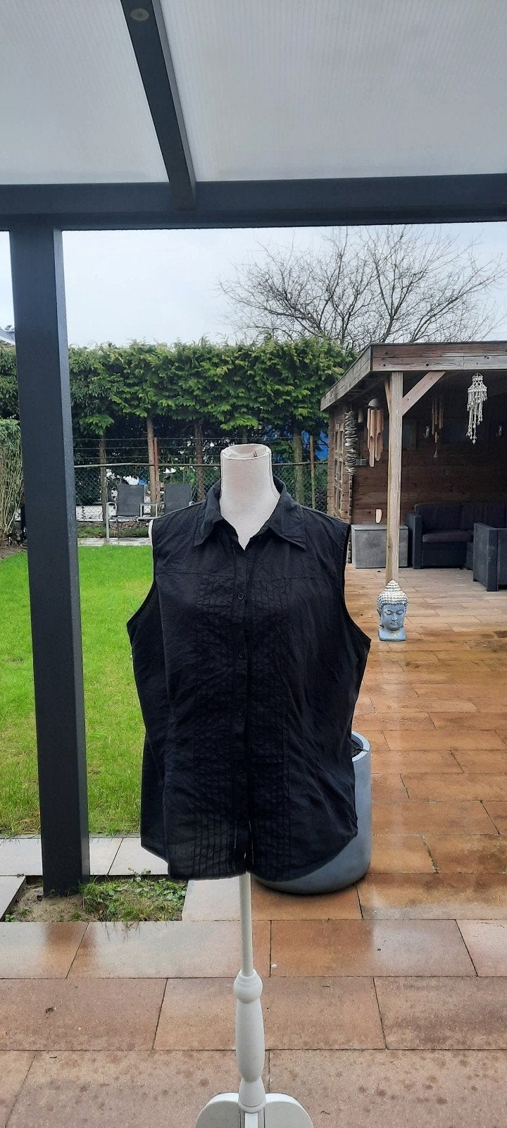 Blouse van katoen met bewerkt voorpand maat 46 zwart., Kleding | Dames, Ophalen of Verzenden, Nieuw, Maat 46/48 (XL) of groter