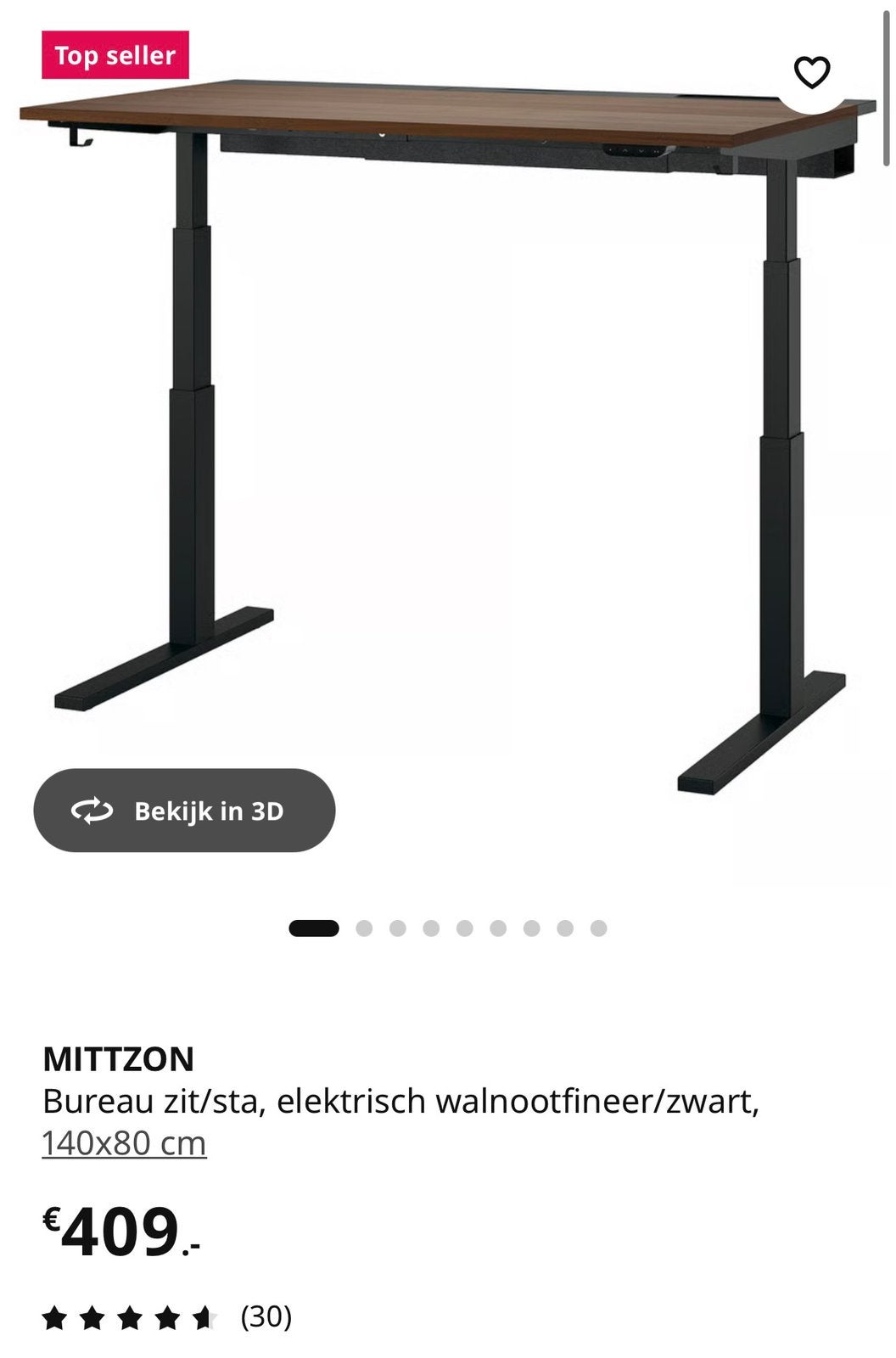 Ikea Mittzon elektrisch zit sta bureau 140x80, Huis en Inrichting, Ophalen of Verzenden, Elektrisch, Zo goed als nieuw