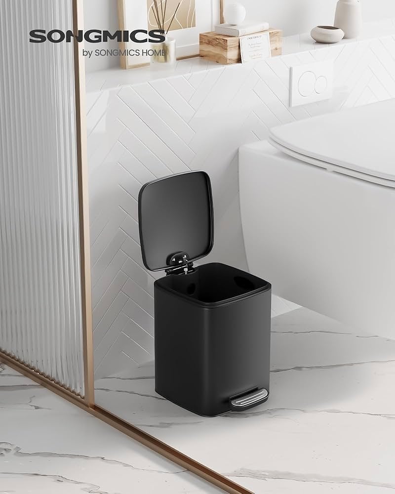 Nieuwe SONGMICS Pedaalemmer 6L - Zwart, Metaal, Ophalen, Met pedaal, Nieuw, Minder dan 10 liter