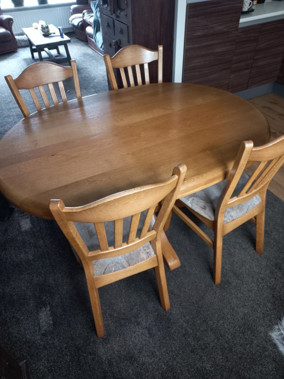 ovale eiken patine tafel+4 stoelen, Ophalen, 100 tot 150 cm, Eikenhout, 200 cm of meer