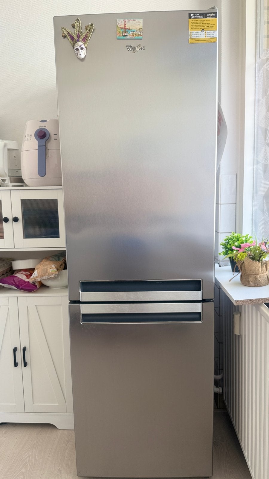 Whirlpool Koelkast met vriesvak - RVS look, Gebruikt, 200 liter of meer, 60 cm of meer, Met aparte vriezer