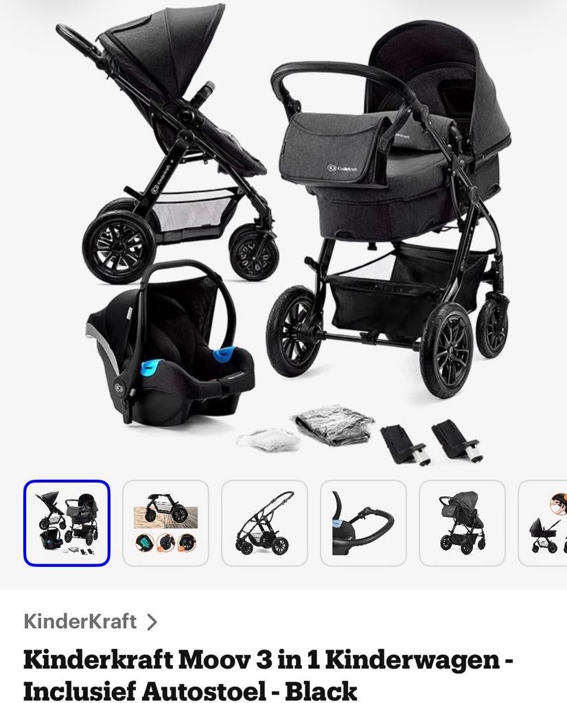 Kinderkraft Moov 3-in-1 Kinderwagen - Zwart, Zo goed als nieuw, Combiwagen, Met autostoeltje, Ophalen
