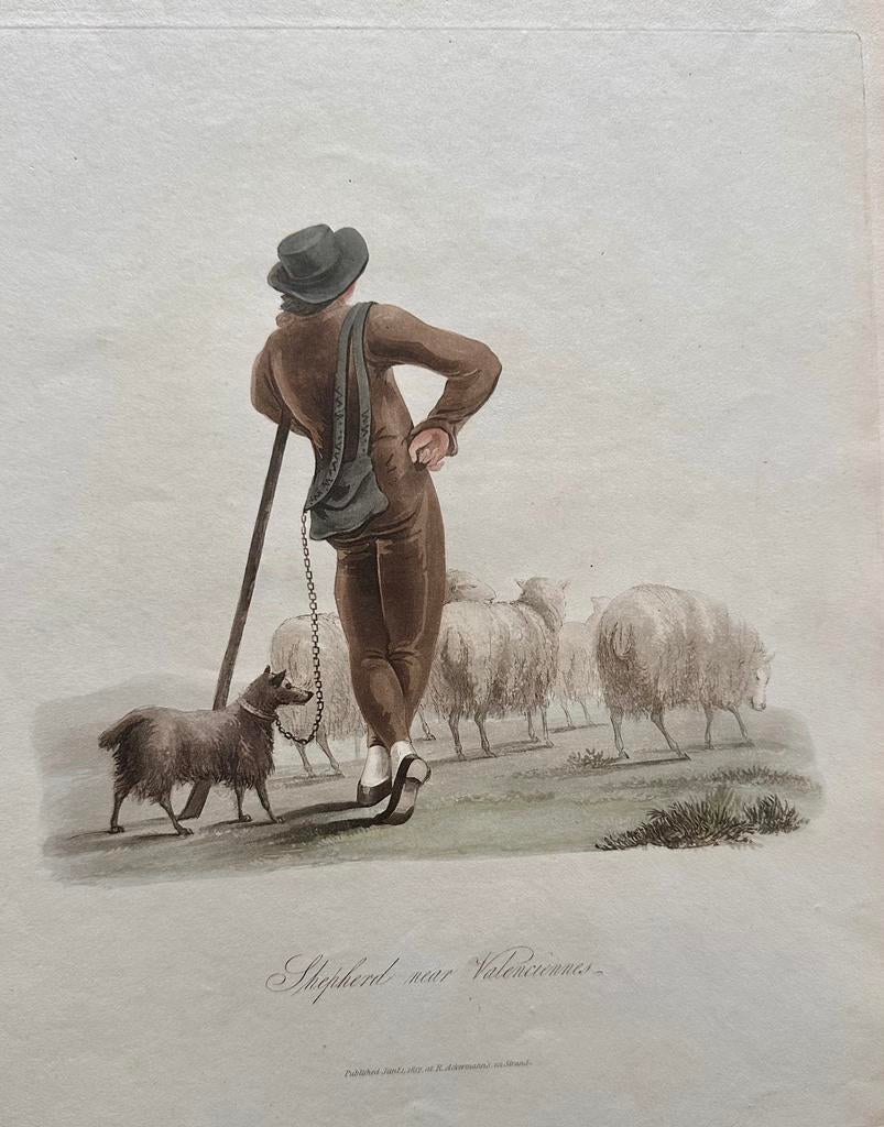 Schaapherder, Oud-Handgekleurde Aquatint, 1817, Miss Semple, Ophalen of Verzenden