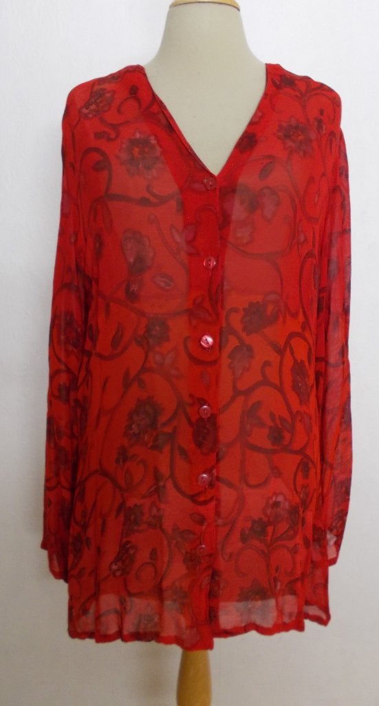 Mooie rode viscose print blouse van Rene Derhy! M, Verzenden, Zo goed als nieuw, Maat 38/40 (M), Rood