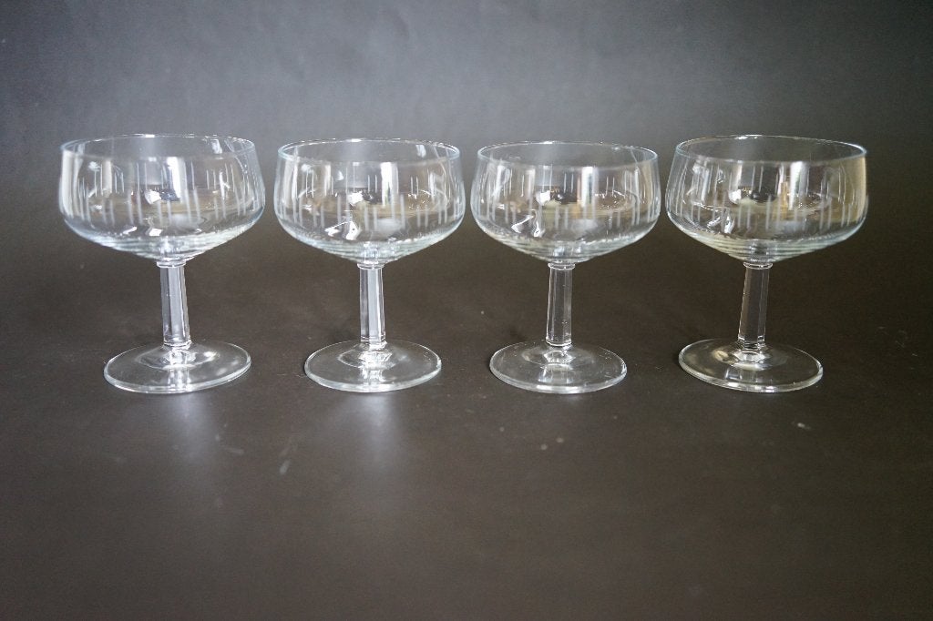 vintage 4x glas mid century Copier atlanta kristal geslepen, Glas of Glazen, Overige merken, Ophalen of Verzenden, Overige stijlen