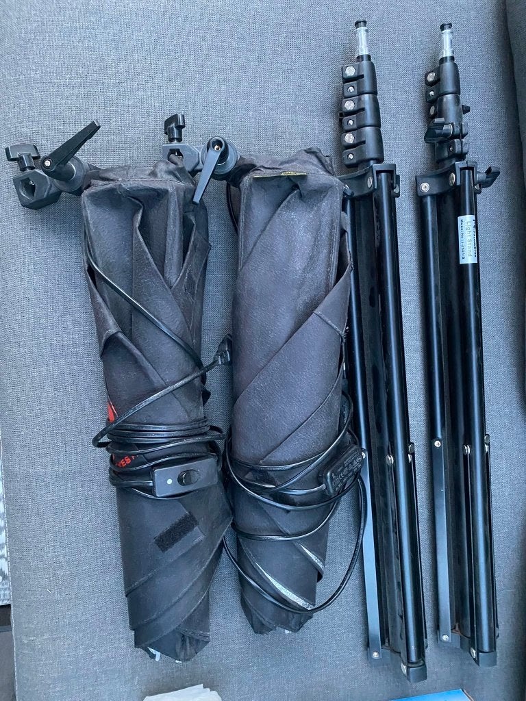 Complete softboxset met 2 statieven en 3 daglichtlampen, Ophalen, Lamp of Flitsset, Gebruikt, Opvouwbaar