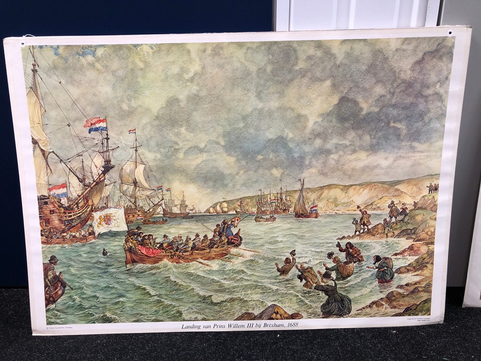 Historische prent: Landing van Prins Willem III, 1688, Ophalen of Verzenden, Geschiedenis