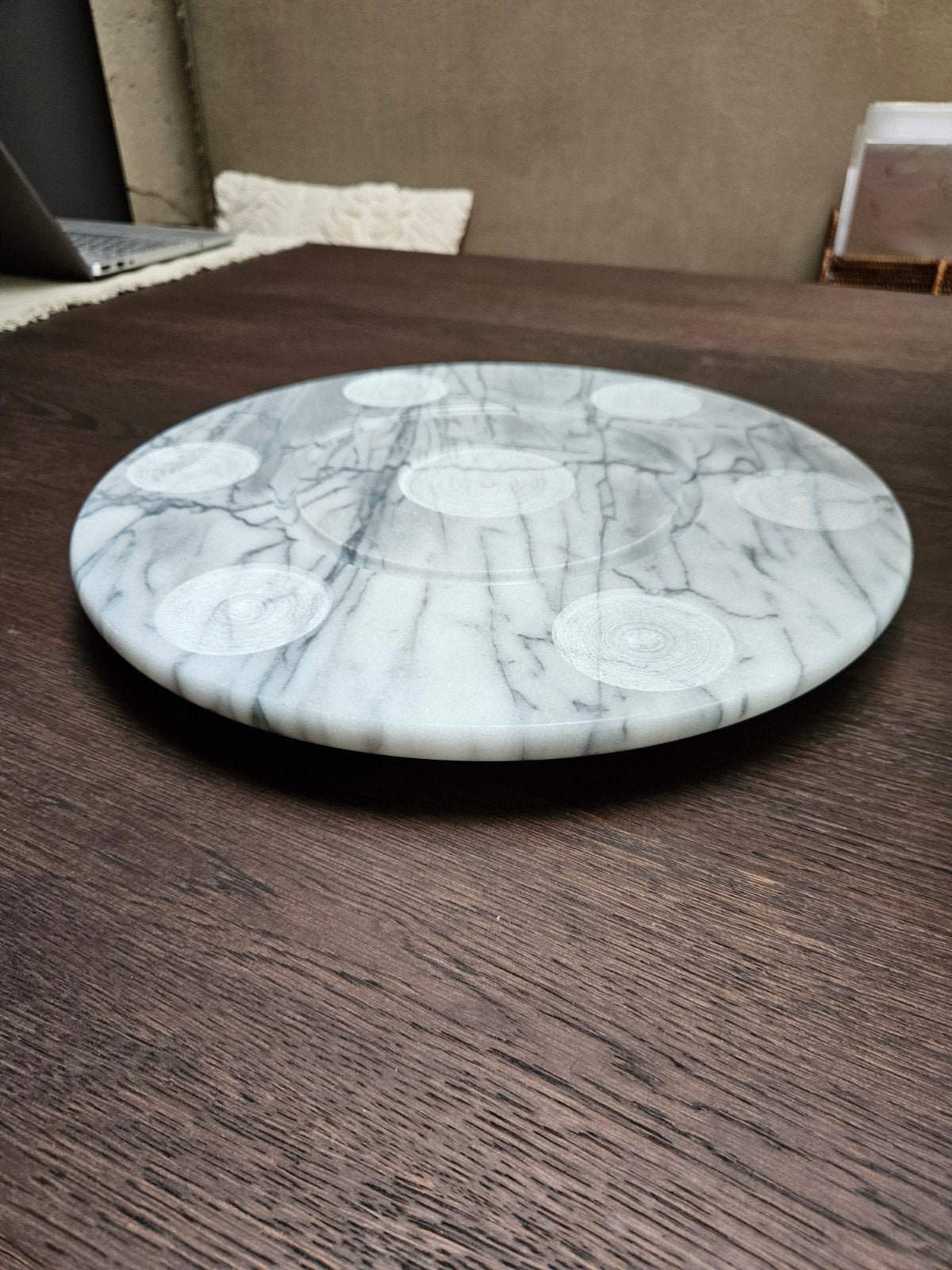 Marmeren draaiplateau - Serveerblad - Taartplateau, Ophalen of Verzenden, Zo goed als nieuw, Modern, Wit