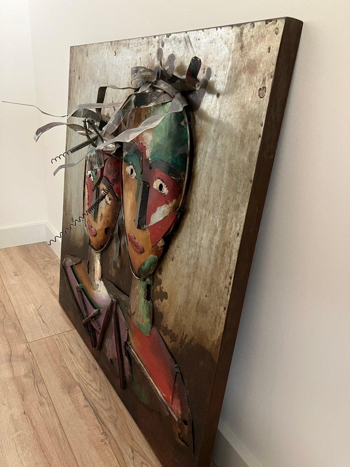 Metalen schilderij 80x80 cm, Ophalen, Figuren, 3D-effect, Gemengde techniek