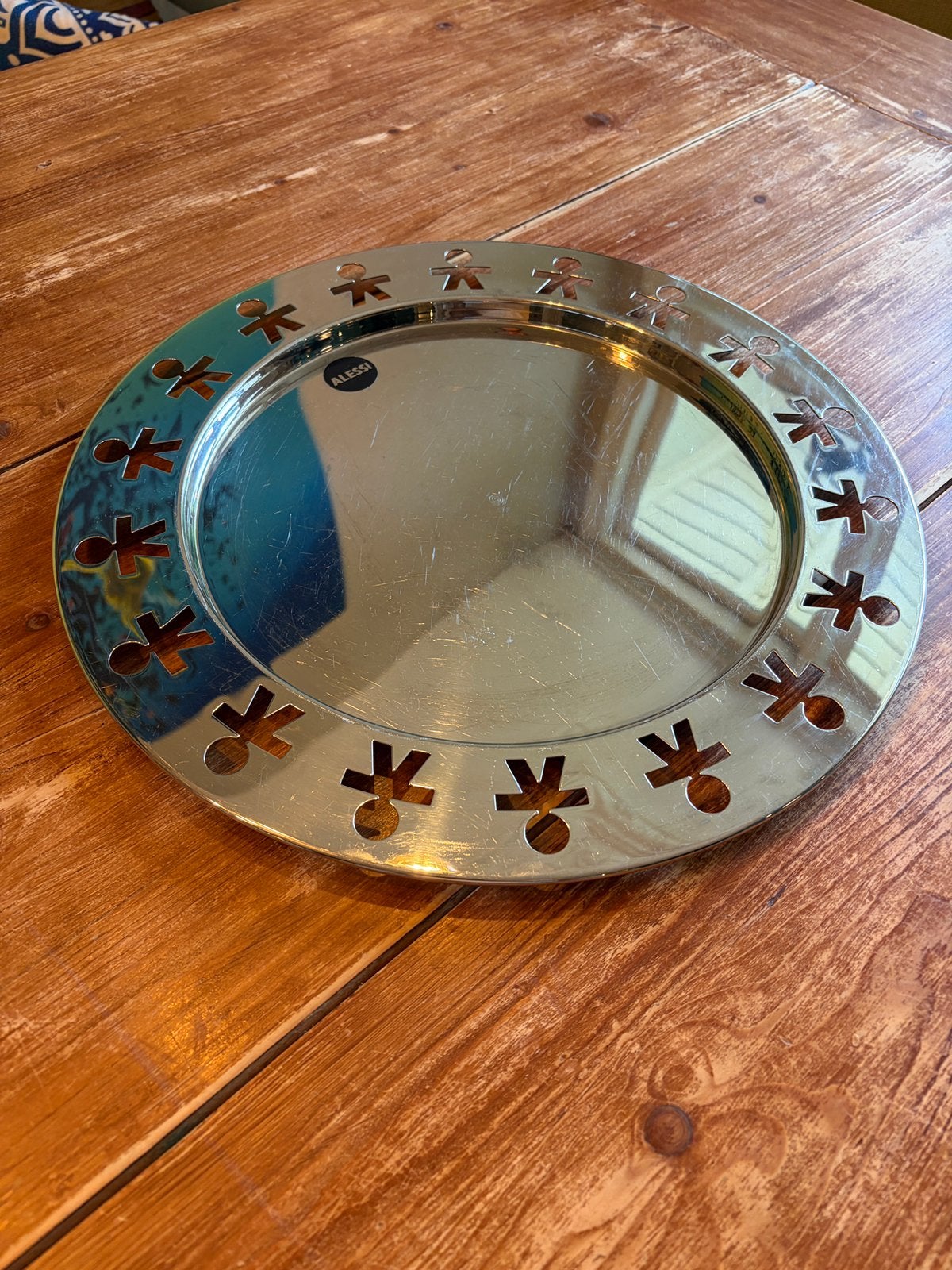 Vintage Alessi dienblad rvs girotondo, Gebruikt, Rond, Ophalen of Verzenden, Dienblad