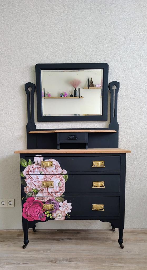 Prachtige antieke ladenkast met spiegelopzetstuk, Huis en Inrichting, Ophalen, Brocante, vintage, antiek, dressoir, commode, kastje, kast