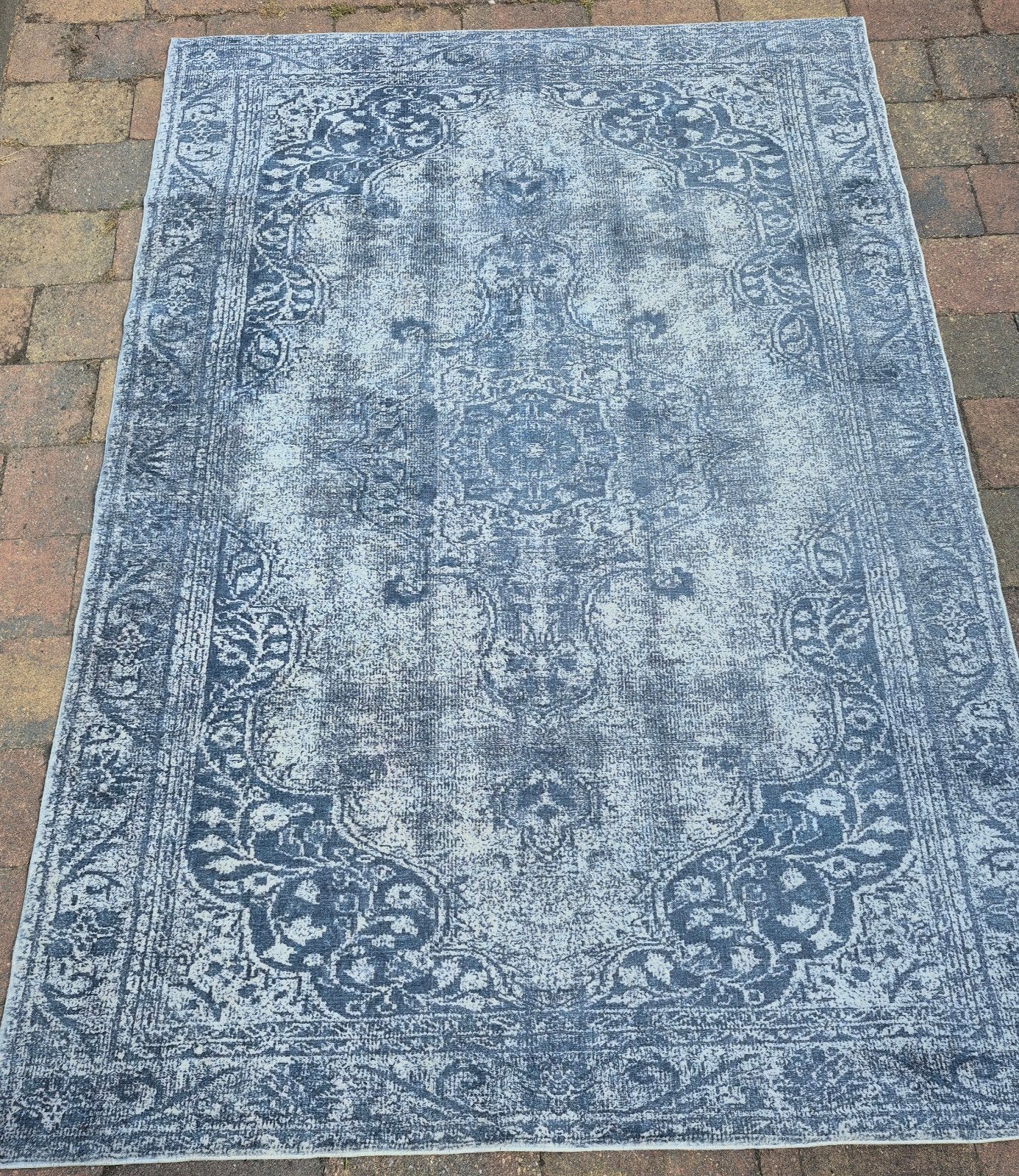 Vloerkleed petrol blauw/gebroken wit 230x160 cm, Huis en Inrichting, Stoffering | Tapijten en Kleden, Ophalen, Gebruikt, Blauw