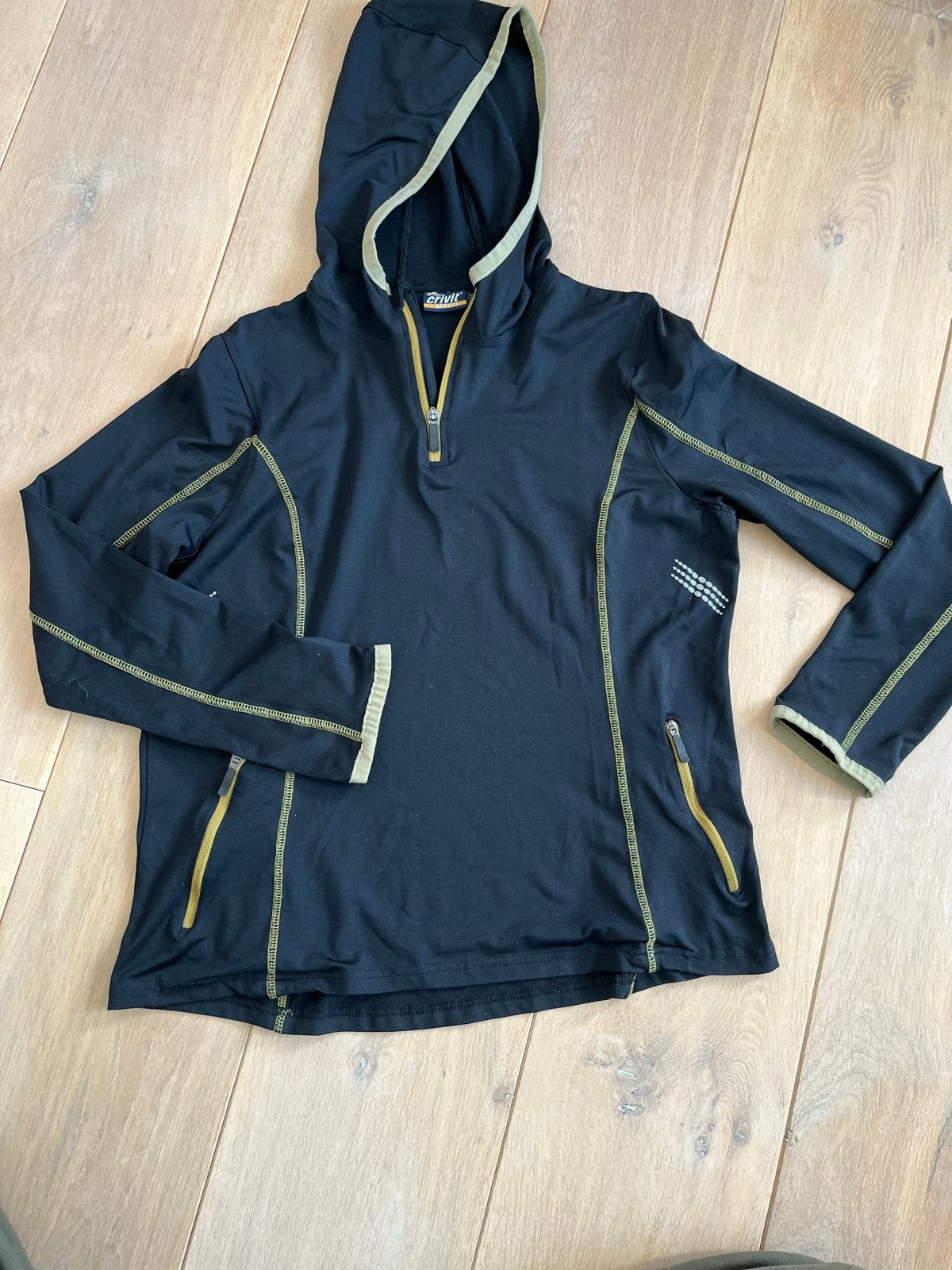 Crivit sport hoodie - zwart met geel/groene details, Kleding | Dames, Zwart, Maat 42/44 (L), Ophalen of Verzenden, Hardlopen of Fietsen