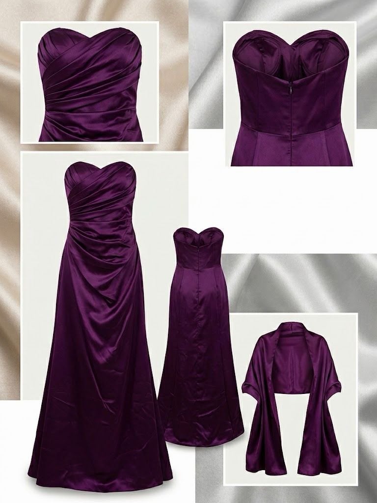 Strapless Galajurk met Draperie & Bijbehorende Stola, Maat 38/40 (M), Galajurk, Paars, Ophalen of Verzenden