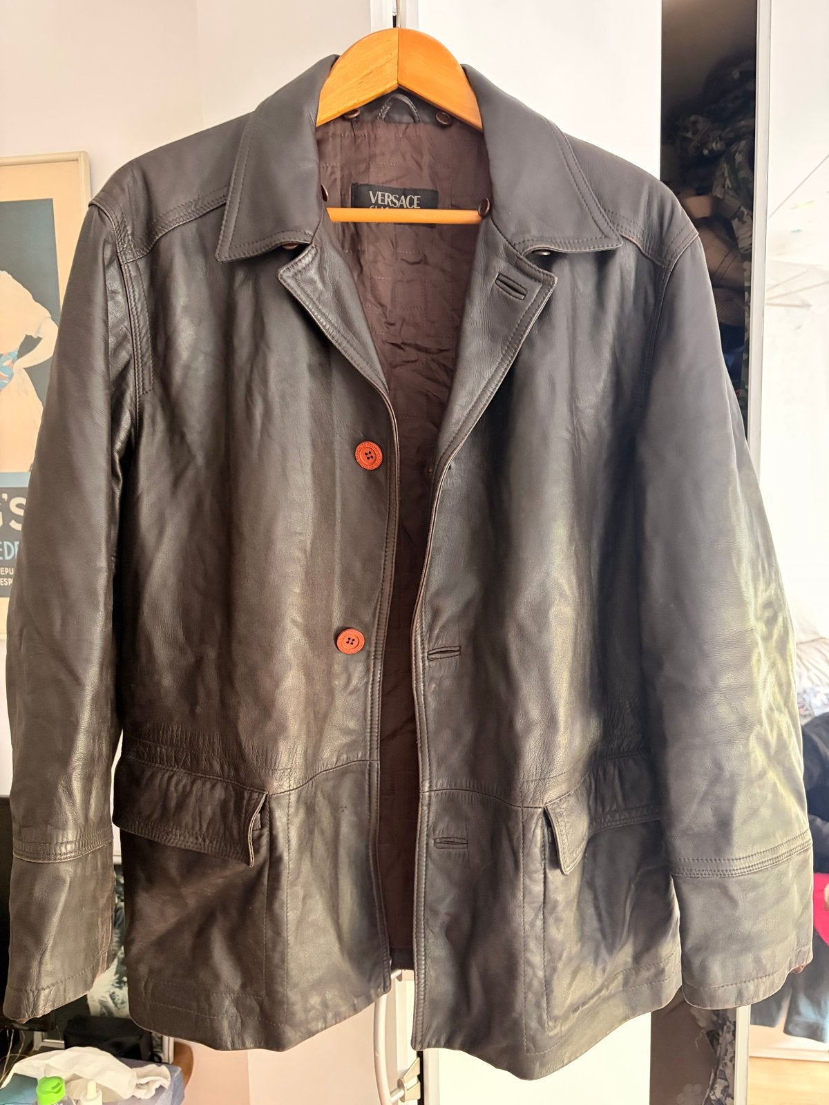 Vintage Versace Classic V2 Leren Jas - Bruin, Ophalen of Verzenden, Gedragen, Overige maten, Bruin