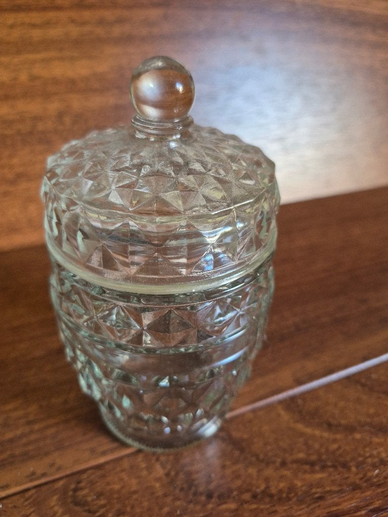 Vintage glazen voorraadpotje met deksel - persglas, Ophalen of Verzenden