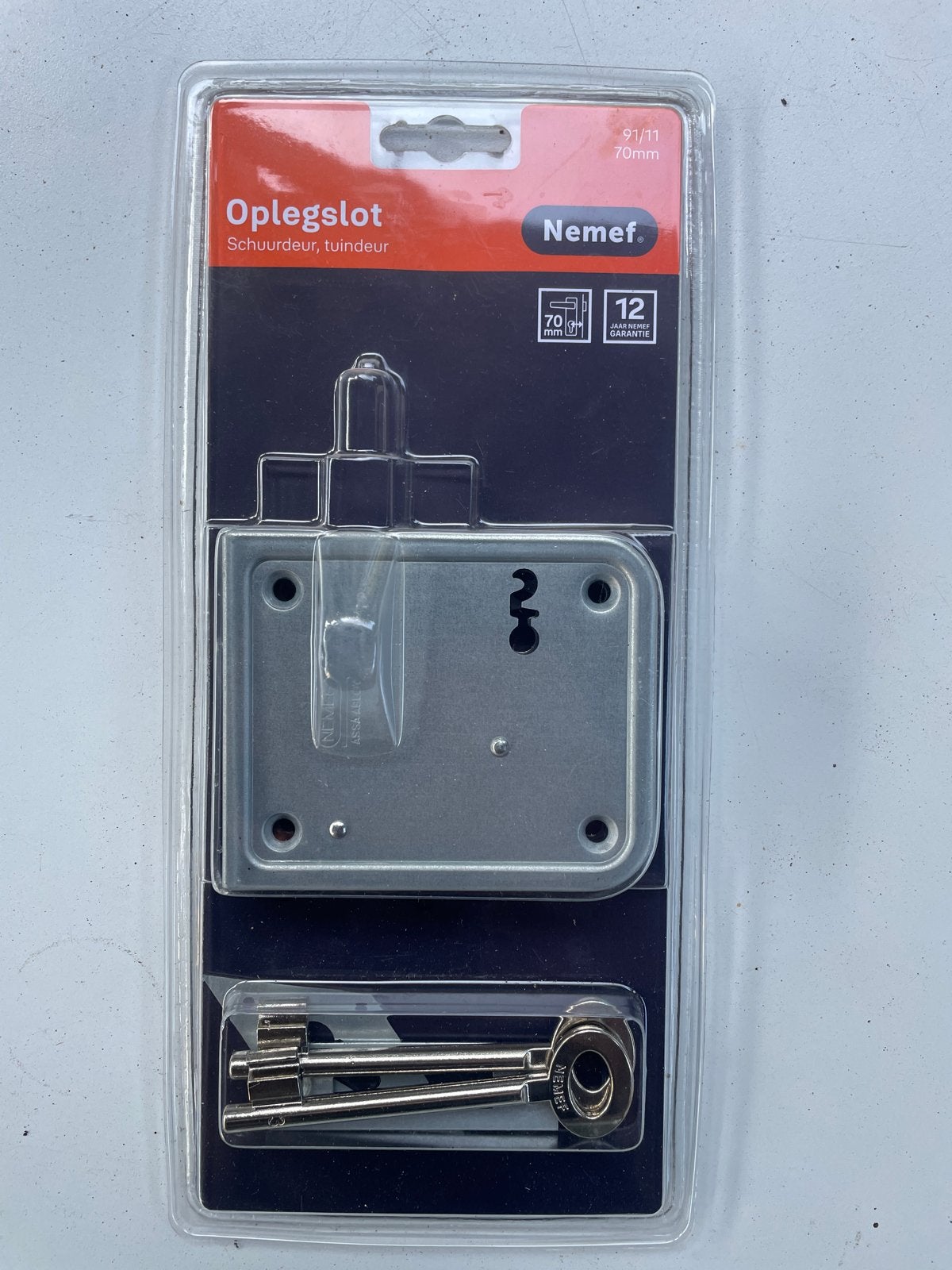 Nemef Oplegslot 91/11 70mm voor Schuurdeur/Tuindeur, Verzenden, Nieuw, IJzer, Slot