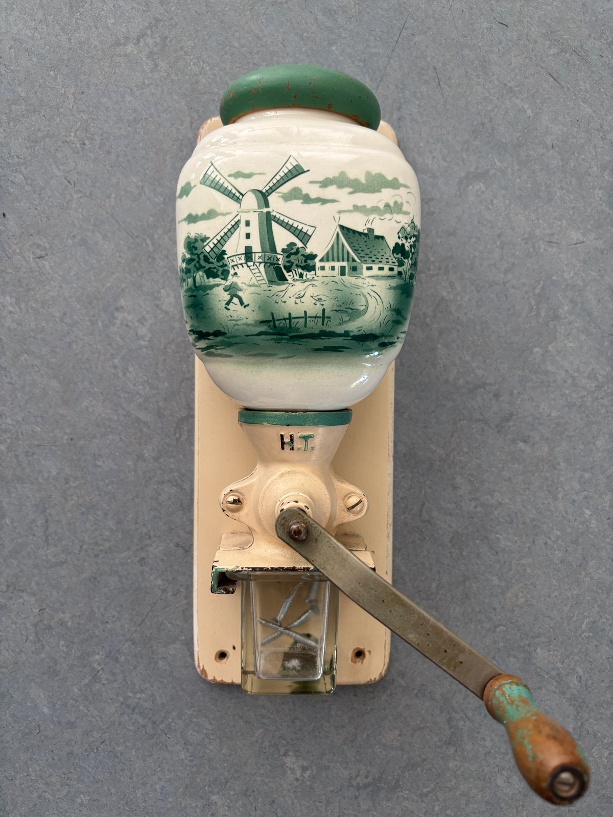Antieke Wandkoffiemolen met Molenlandschap, Ophalen of Verzenden