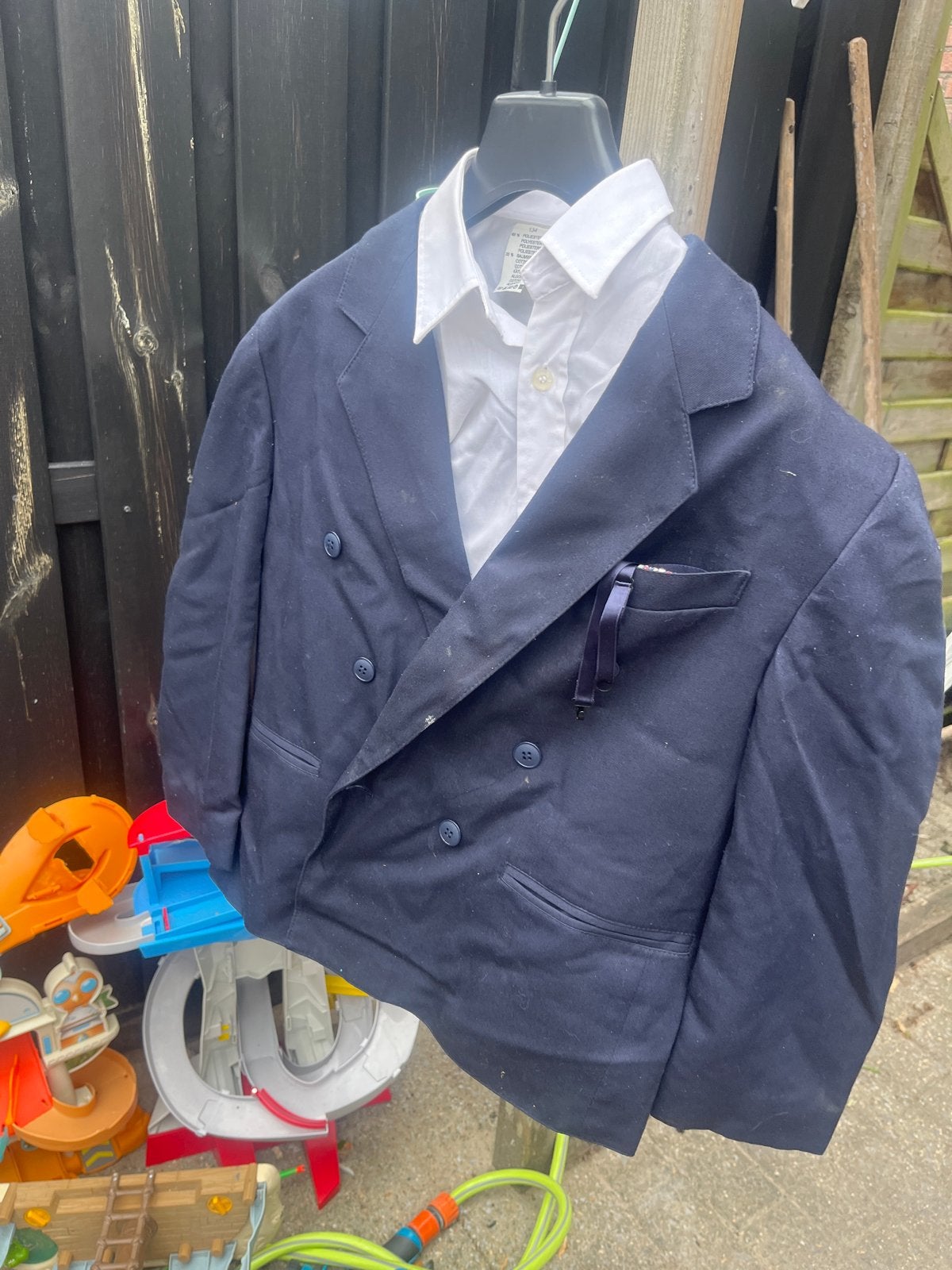 Communie pak - Donkerblauw colbert met wit overhemd, Ophalen of Verzenden, Gedragen, Overige maten, Blauw