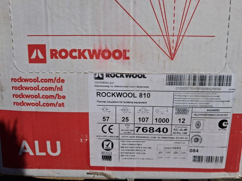 Rockwool 810 Isolatiebuizen - Diverse Maten, Nieuw, Steenwol, 15 m² of meer, Ophalen