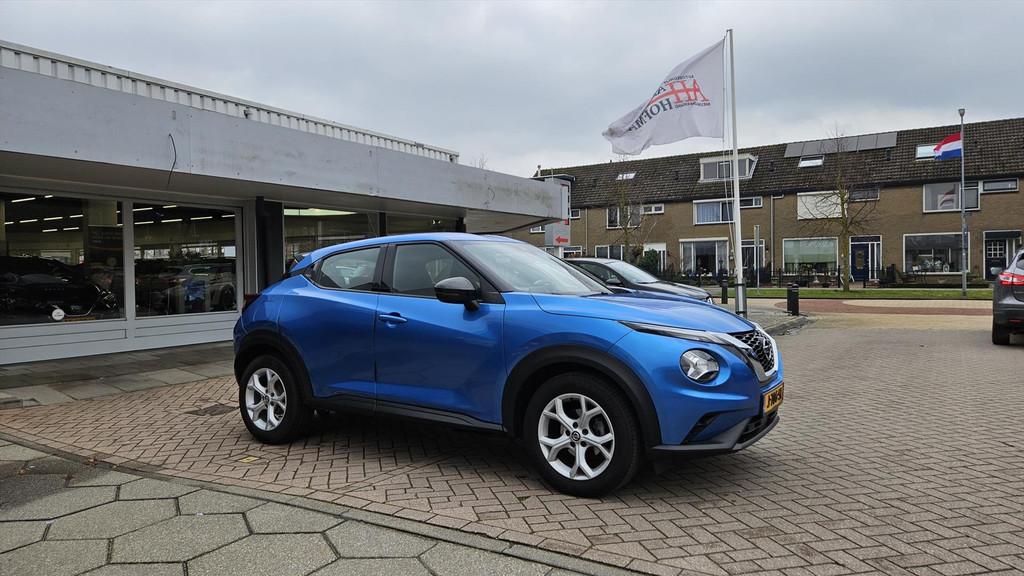 Nissan Juke 1.0 DIG-T 117pk Acenta, Auto's, Nissan, Stof, Blauw, Origineel Nederlands, Handgeschakeld