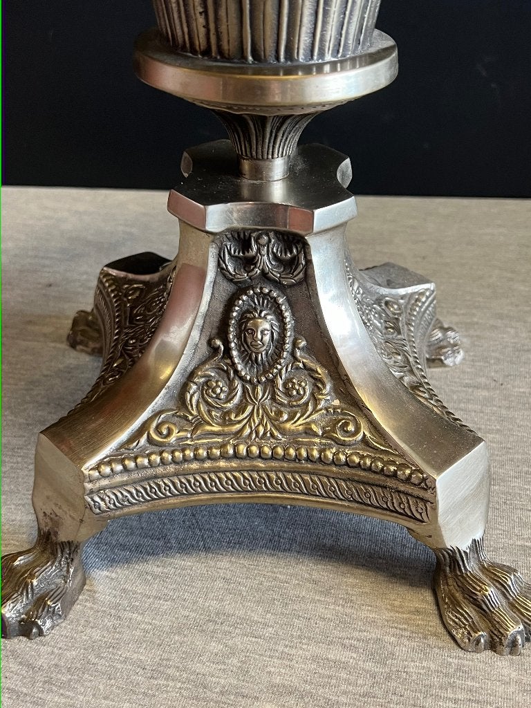 Groot Windlicht met Voet 43cm Craquelé Glas, Windlicht, 43 cm, Ophalen of Verzenden, Zilver