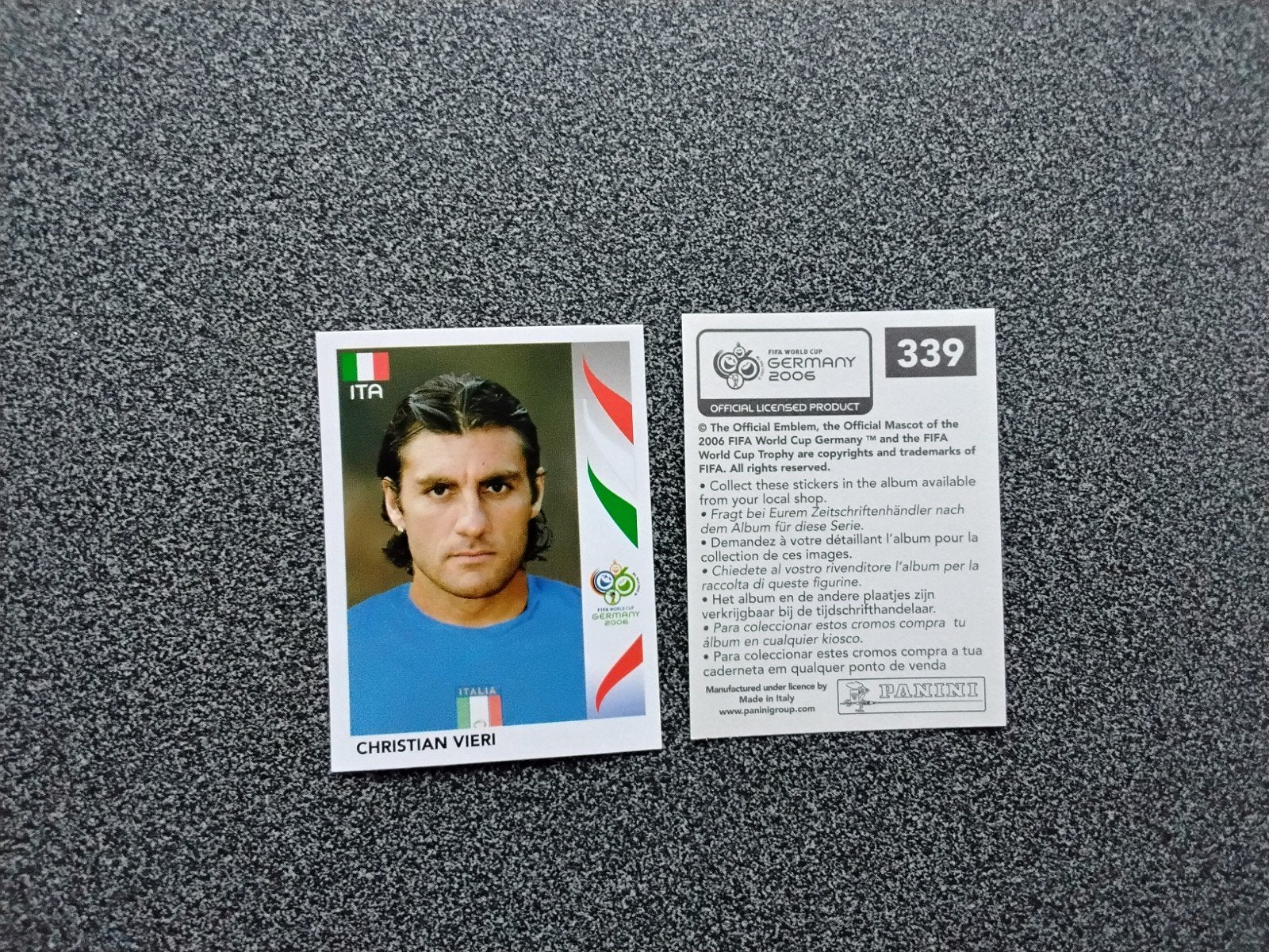 Panini sticker Christian Vieri Italië WK 2006, Ophalen of Verzenden, Zo goed als nieuw, Poster, Plaatje of Sticker