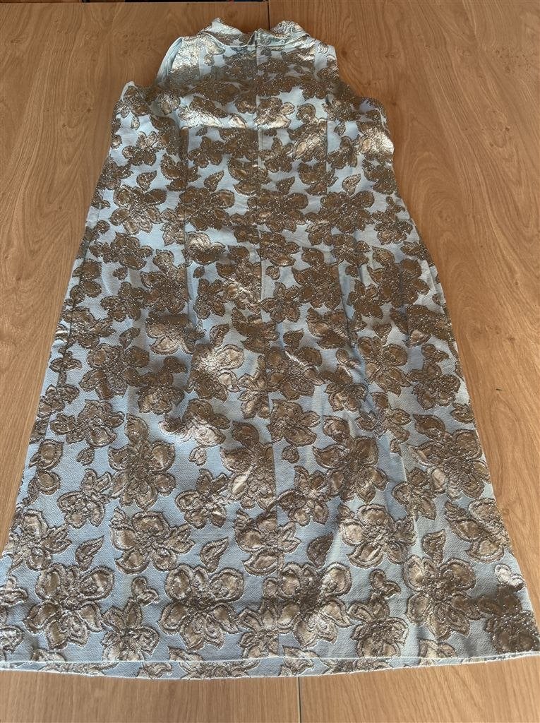 Vintage Blauw/Zilveren Bloemenjurk - Maat 42, Ophalen of Verzenden, Zo goed als nieuw, Maat 42/44 (L), Blauw
