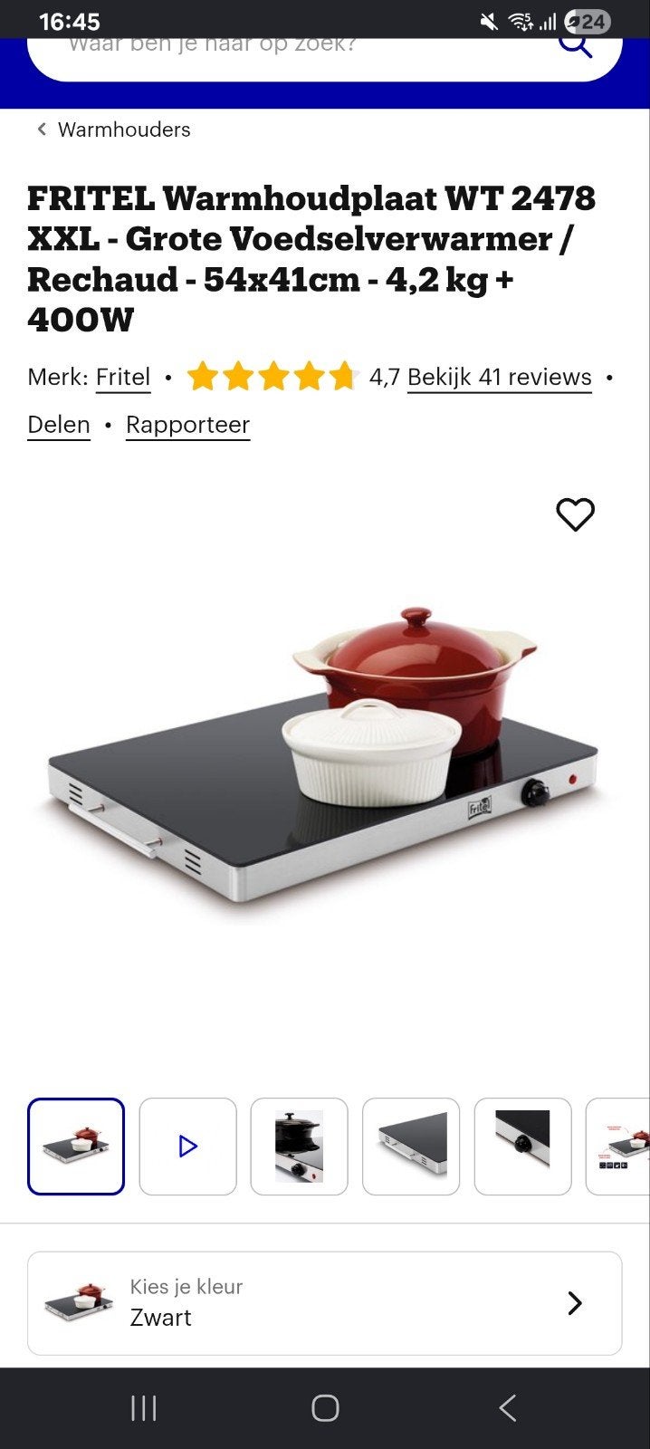 Fritel warmhoudplaat Fritel WT 2478 54 x 41 cm nieuw staat, Overige typen, Ophalen of Verzenden, Zo goed als nieuw, Zwart