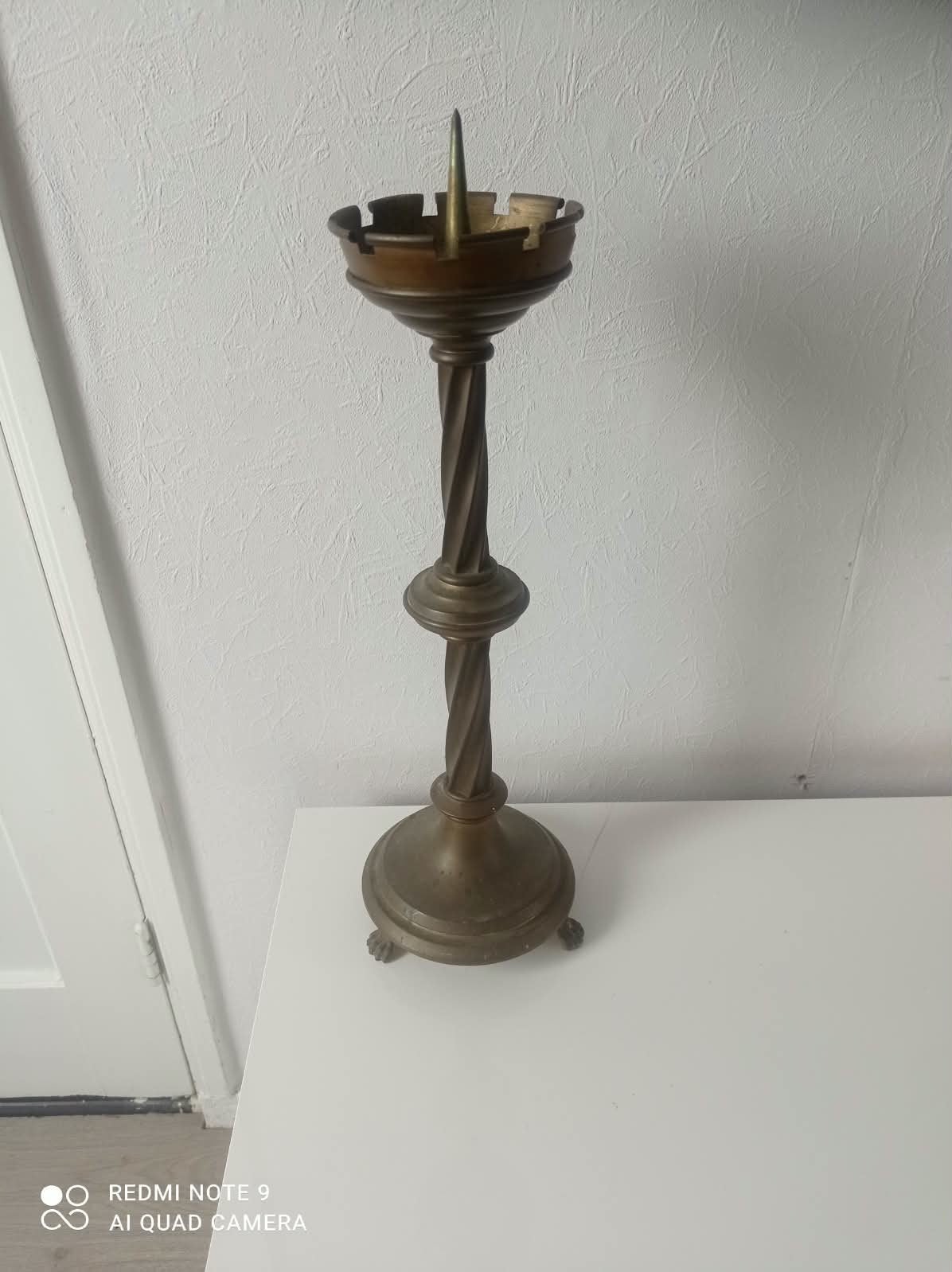 Antieke Bronzen Kerk Kandelaar - 45 cm hoog, Ophalen of Verzenden, Koper of Brons