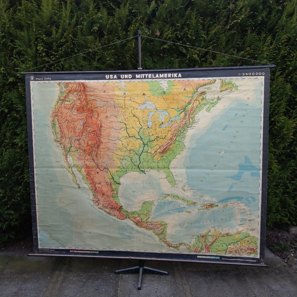Grote wandkaart USA und Mittelamerika – Haack – 1969, Antiek en Kunst, Antiek | Schoolplaten, Ophalen, Aardrijkskunde