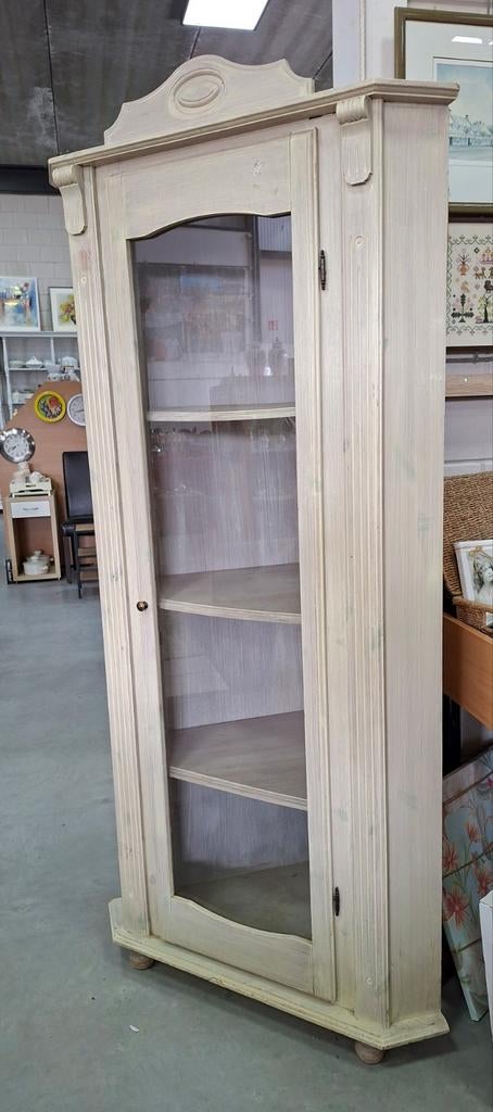 Hoekkast | 63x63x197 cm | vitrinekast | beige, Ophalen, 150 tot 200 cm, 50 tot 75 cm, Gebruikt