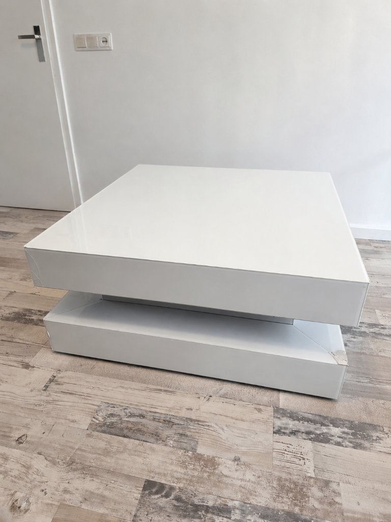 Witte hoogglans salontafel – beschadigd / opknapper, Ophalen, Gebruikt, Glans glas, Glas