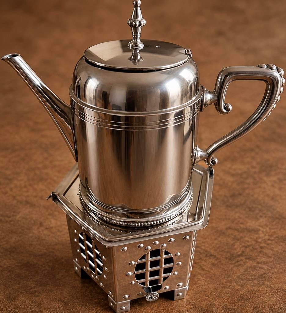 Vintage Daalderop theeketel met rechaud, ’50 verzilverd, Ophalen of Verzenden