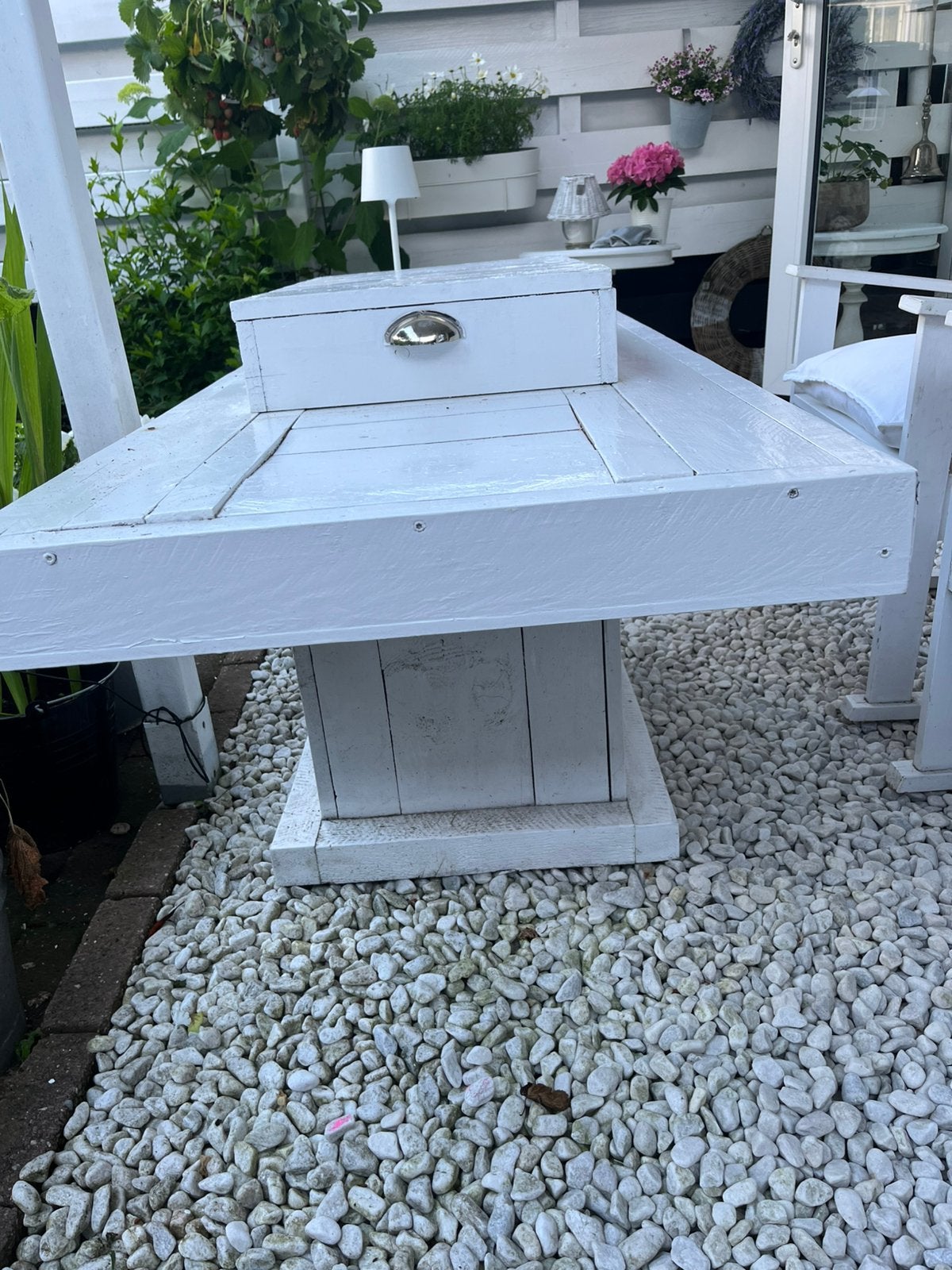 Mooie witte tuin haard €90,00, Ophalen, Gebruikt, Rechthoekig, Hout