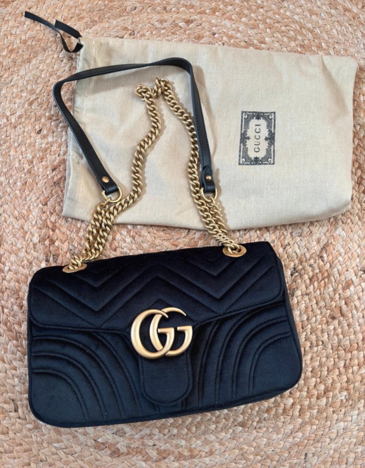 Gucci Matelassé Velvet GG Marmont Crossbody Tas Zwart, Ophalen of Verzenden, Nieuw, Zwart, Schoudertasje