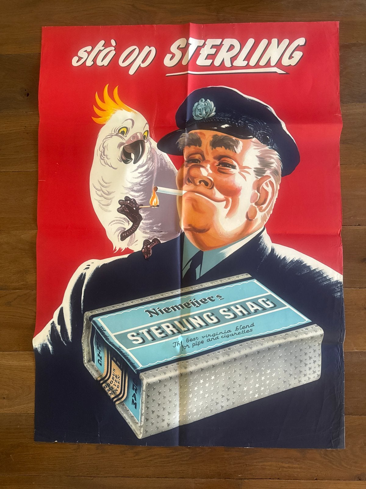 Vintage reclameposter Niemeyer's Sterling Shag, Deurposter of groter, Ophalen of Verzenden, Reclame, Rechthoekig Staand