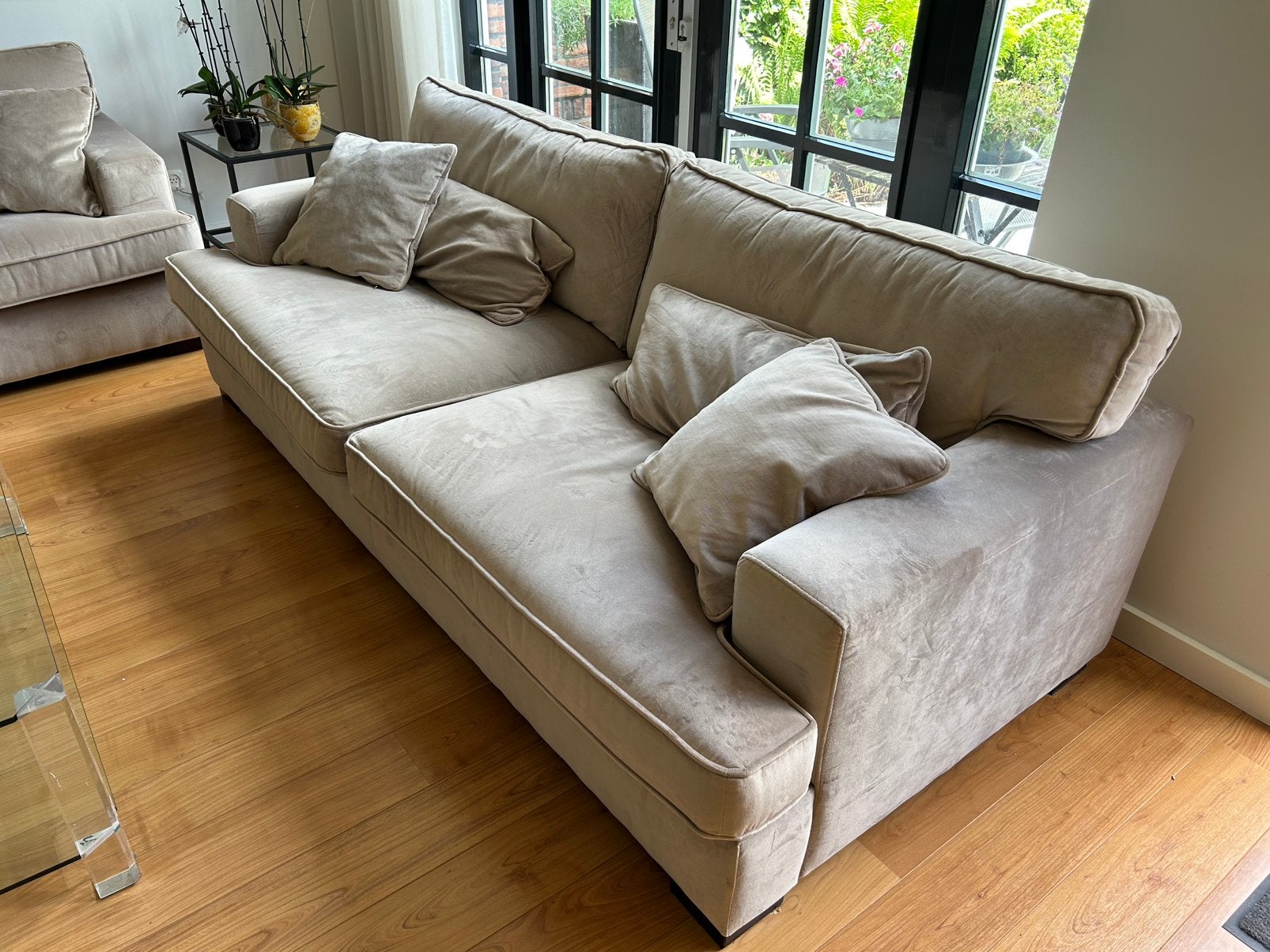 2 bankstellen beige, Ophalen, Gebruikt, 75 tot 100 cm, 200 tot 250 cm