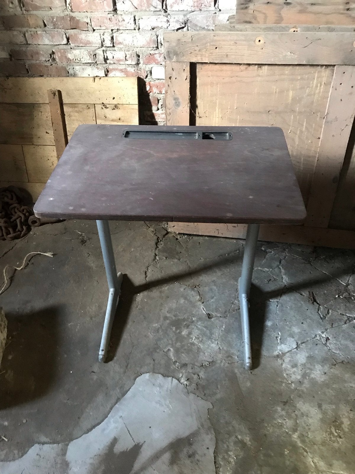 Vintage schoolbankje met opbergruimte, Ophalen of Verzenden