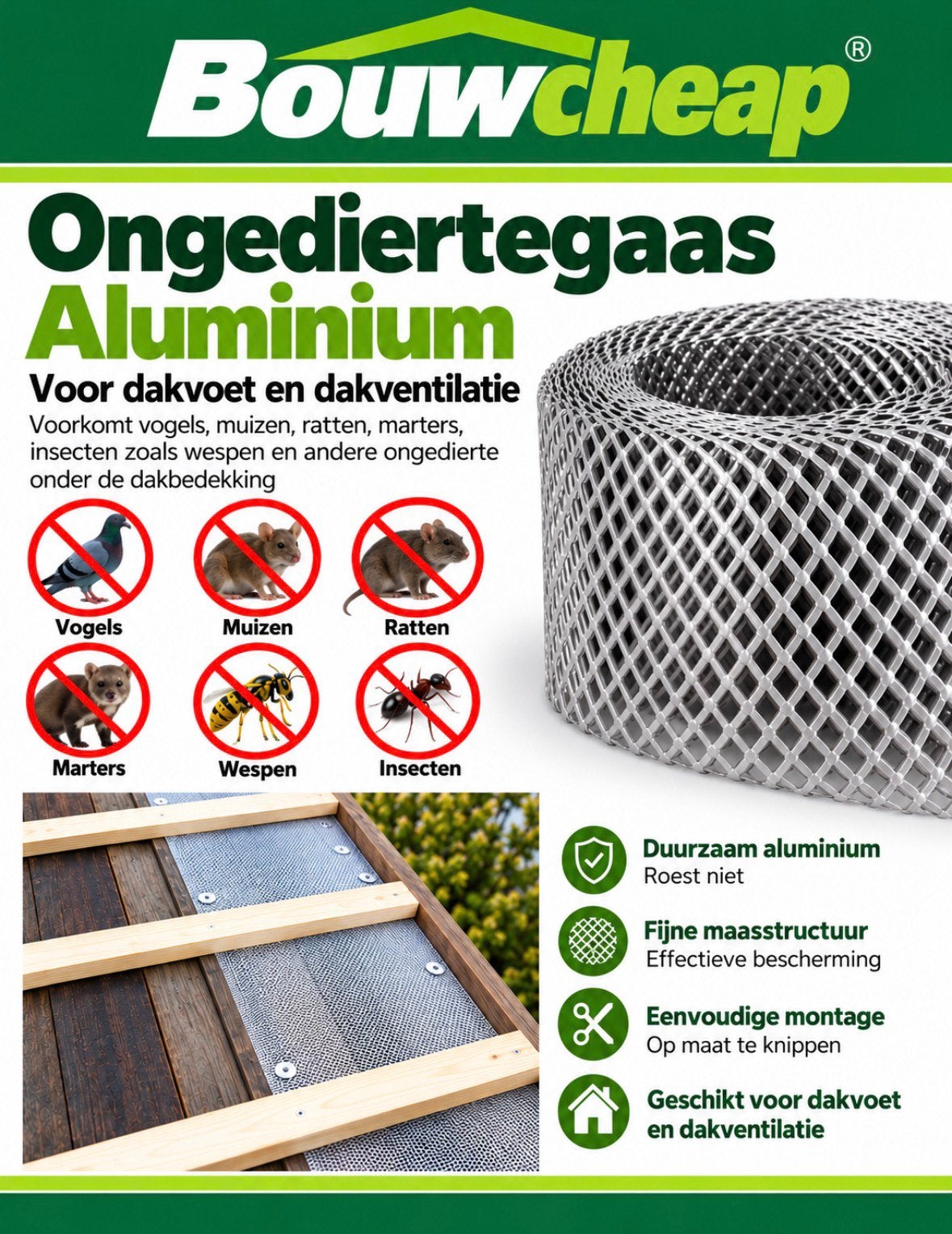 Ongedierte gaas aluminium diverse breedtes, Insecten of Spinnen